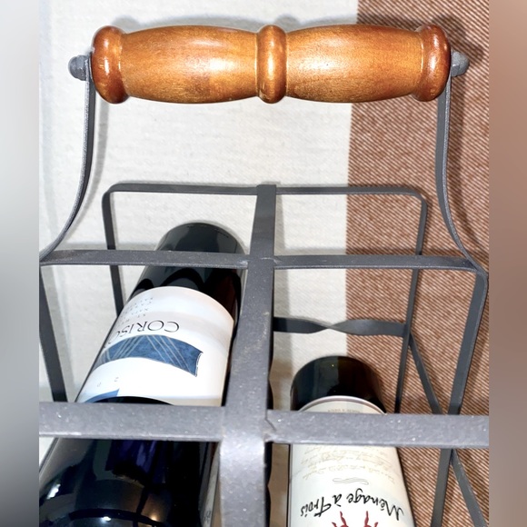 Industrial Style Metal Wine Rack with Wooden Handle - Picture 2 of 3